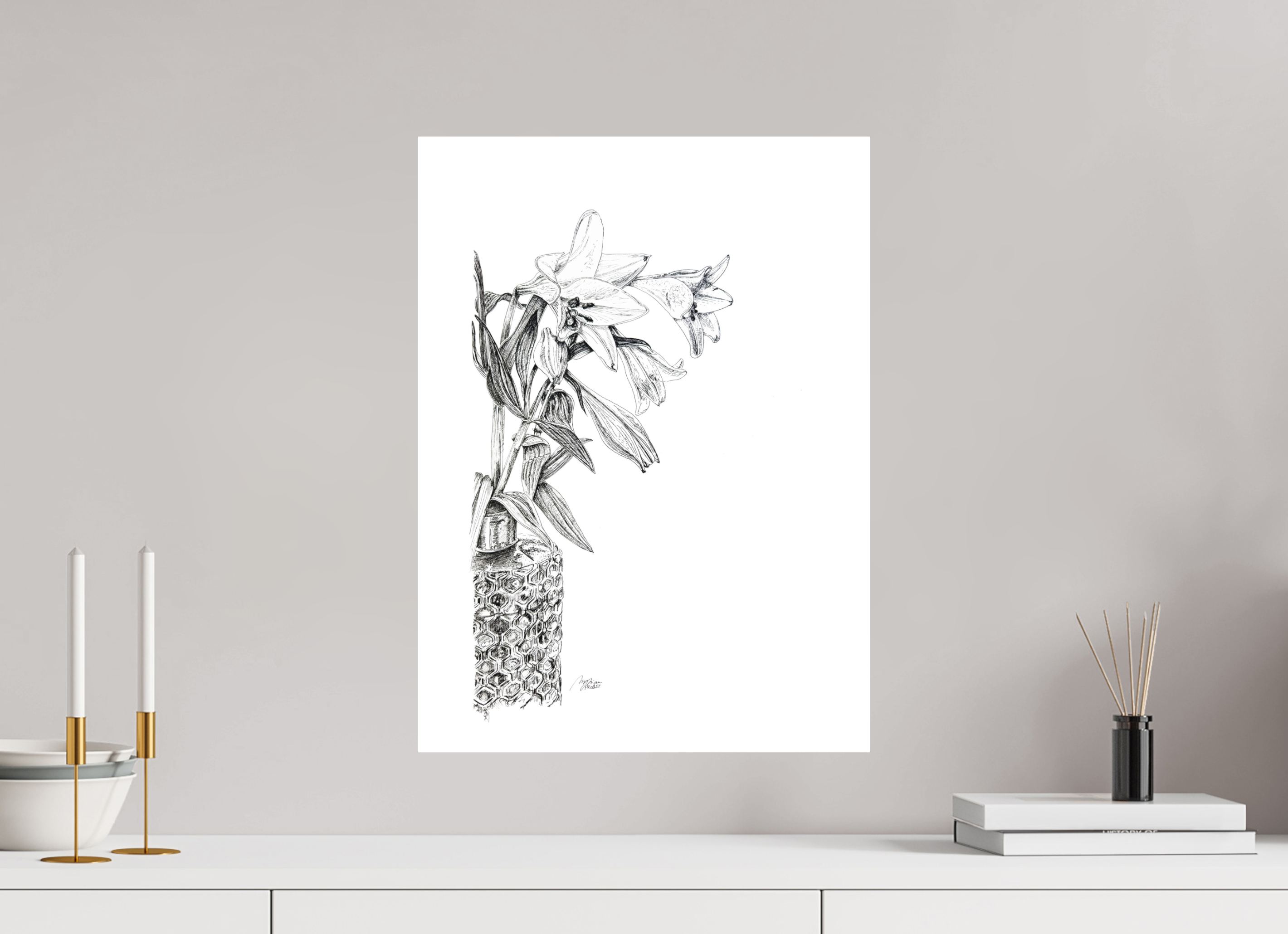 40 x 54,5 cm, Print Bamboo o. Rand Lily in Lines "Grace Contained" | Fine-Art-Print