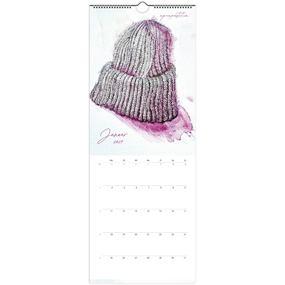 Kunstkalender 2027 von Myriam Probst, Wandkalender 14,8 × 40 cm, Ansicht 3