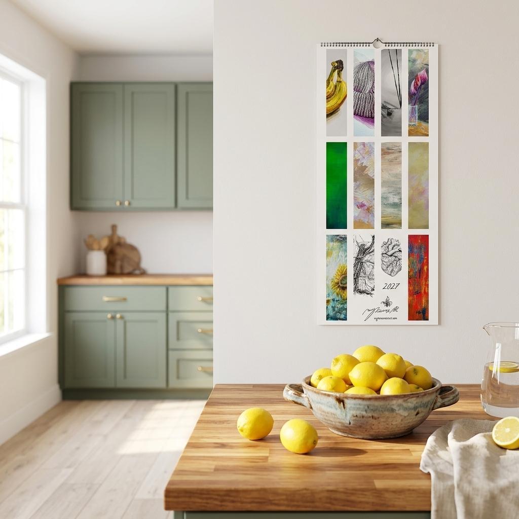Kunstkalender 2027 von Myriam Probst, Wandkalender 14,8 × 40 cm, Ansicht 2