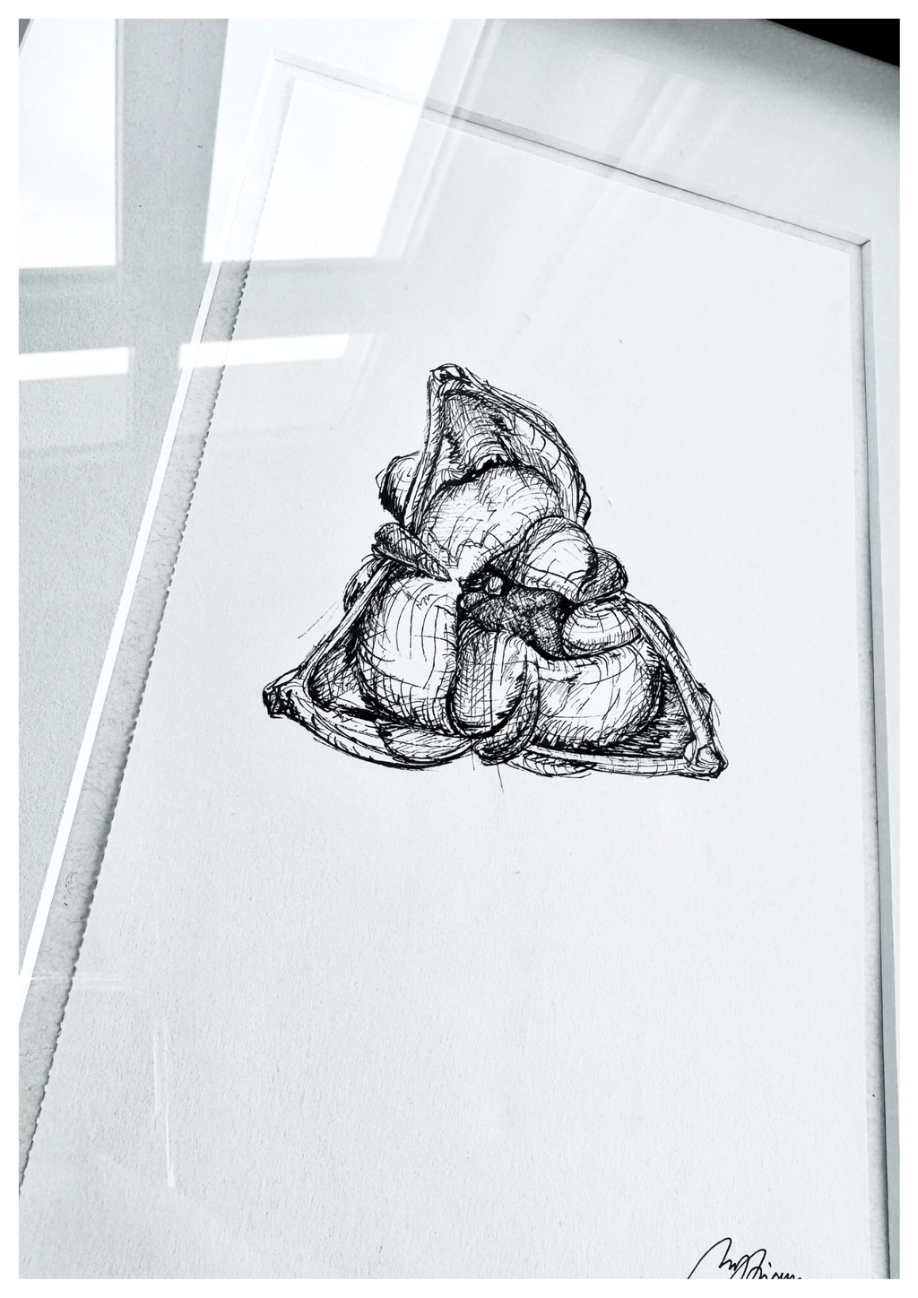 Lily in Lines "First Unfurl - Erstes Entfalten" | ORIGINAL Zeichnung im Passepartout-Rahmen