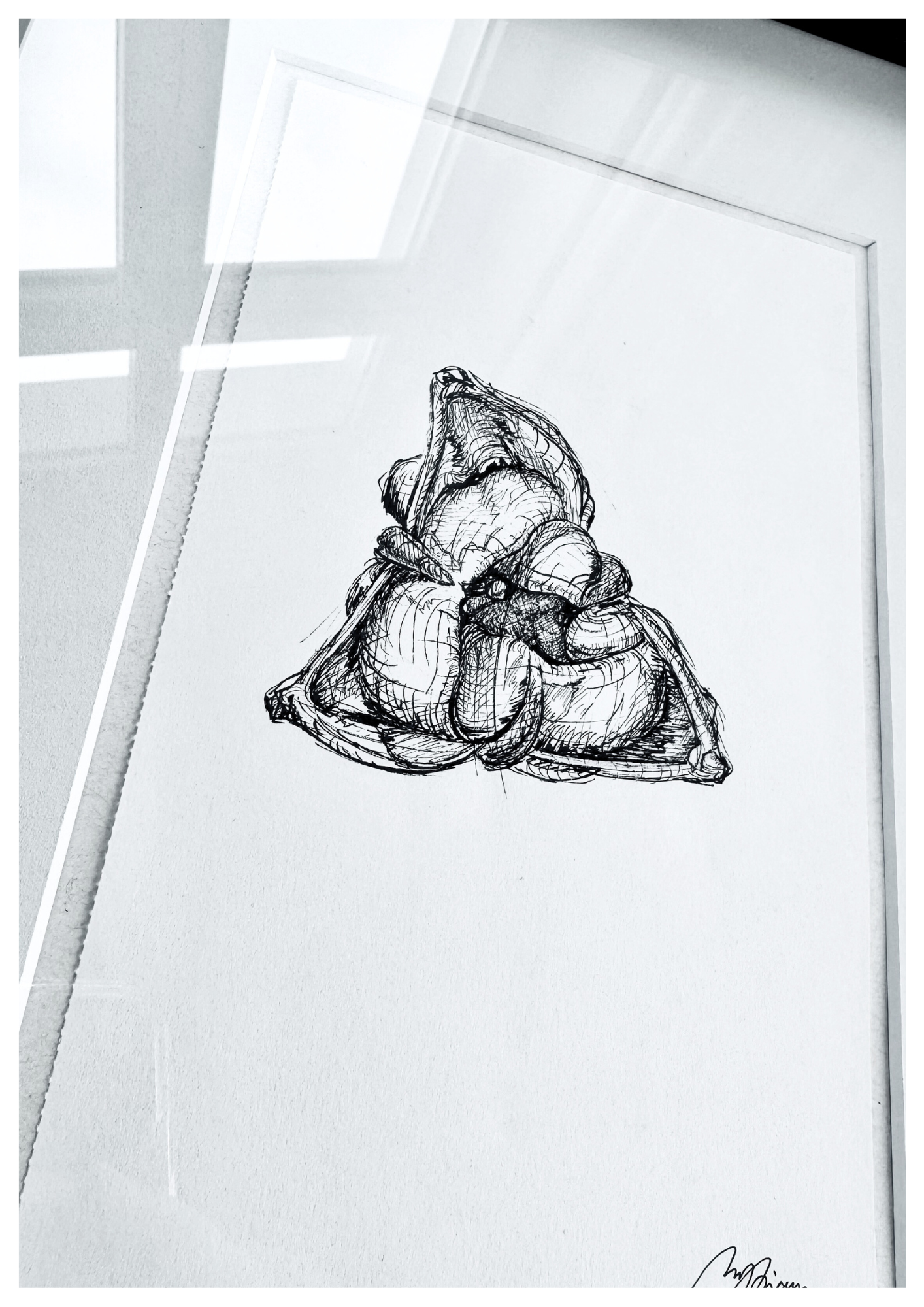 Lily in Lines "First Unfurl - Erstes Entfalten" | ORIGINAL Zeichnung im Passepartout-Rahmen