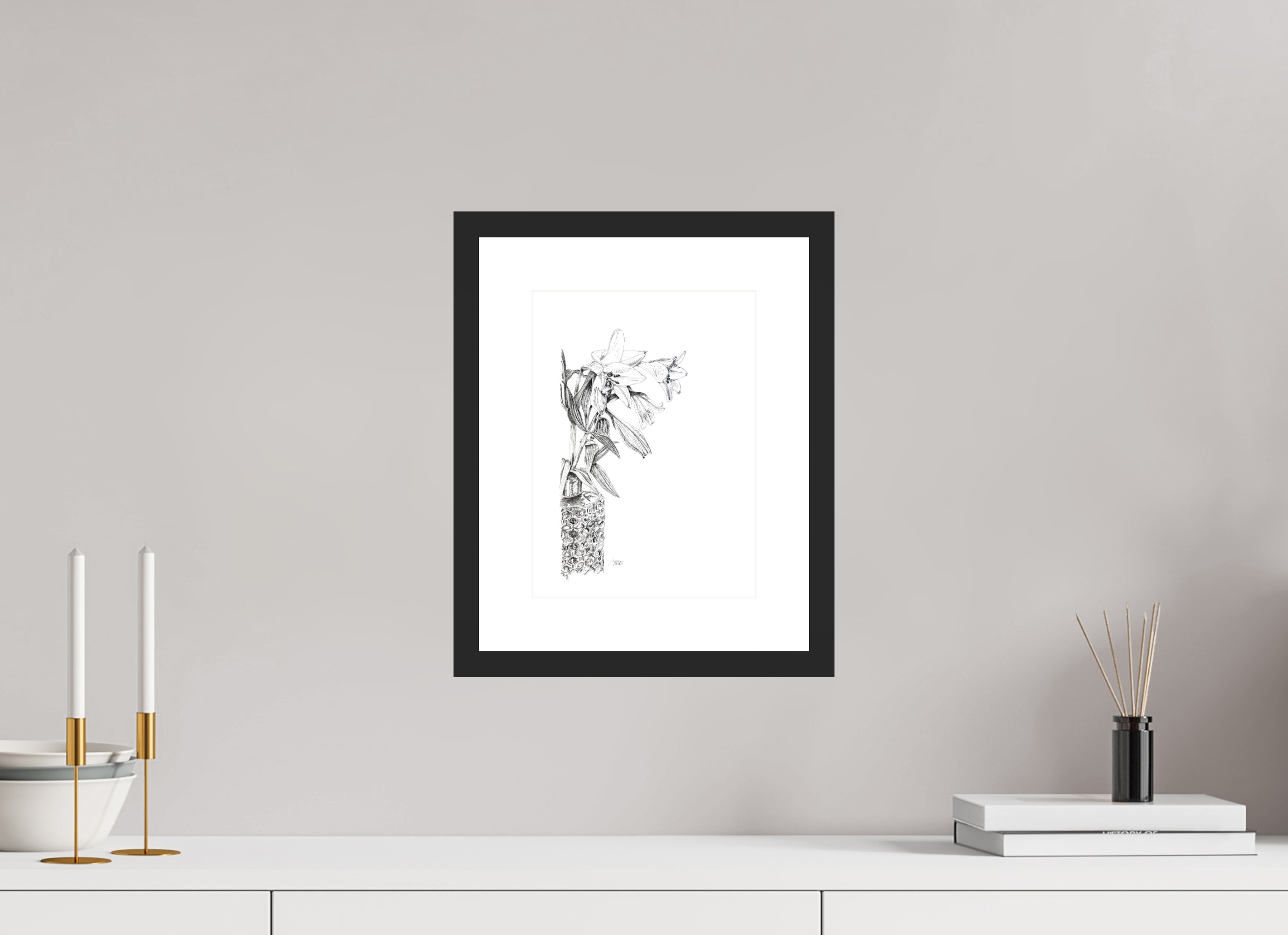 20 x 27,2 cm, Gerahmt schwarz matt weiß Passepartout neutral Lily in Lines "Grace Contained" | Fine-Art-Print