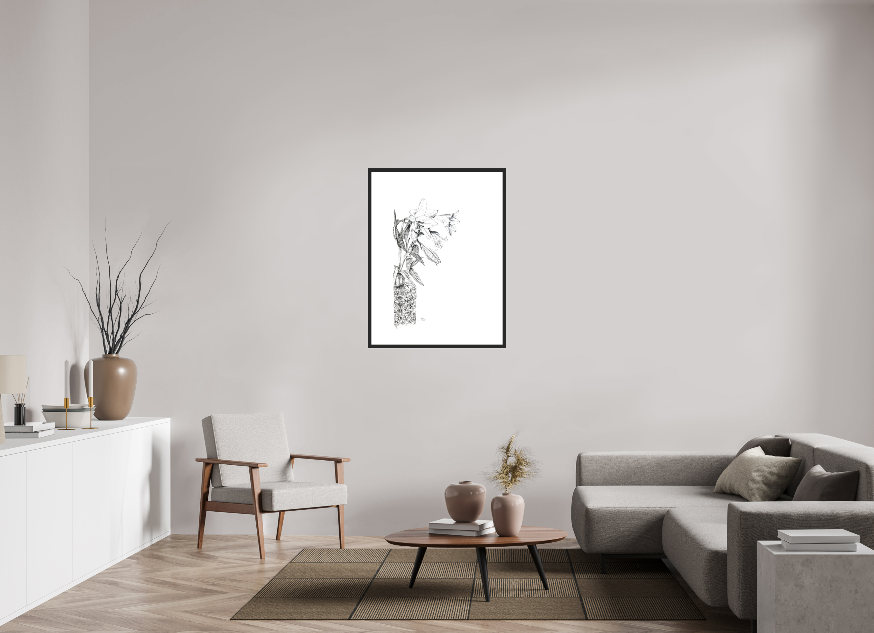 70 x 95,3 cm, Gerahmt schwarz matt weiß Passepartout neutral Lily in Lines "Grace Contained" | Fine-Art-Print