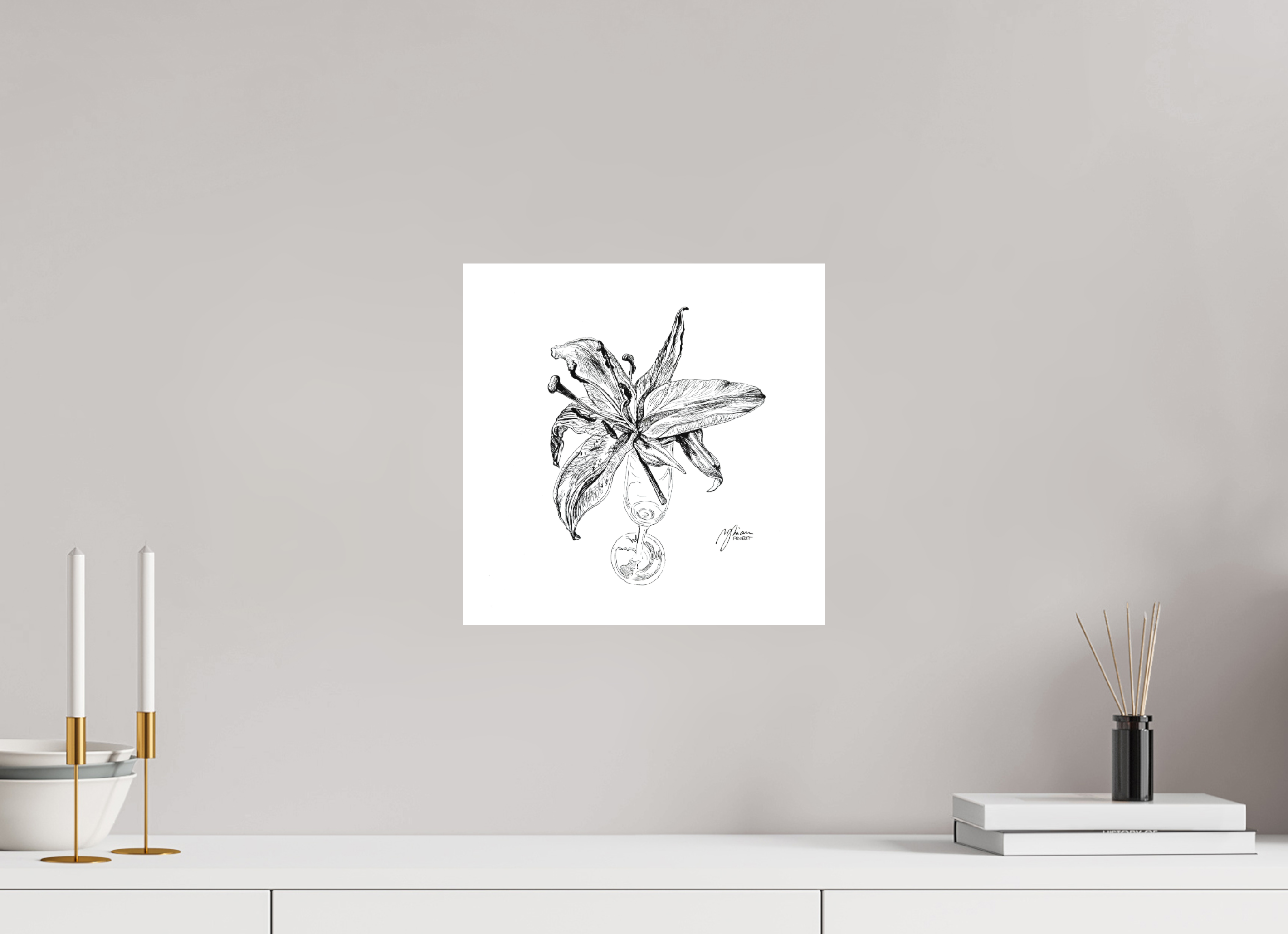 30 x 30 cm, Print, Hahnemühle Bamboo, 1cm weißer Rand Lily in Lines "Lingering Lily - Verweilende Lilie" | 4x4 Fine-Art-Print
