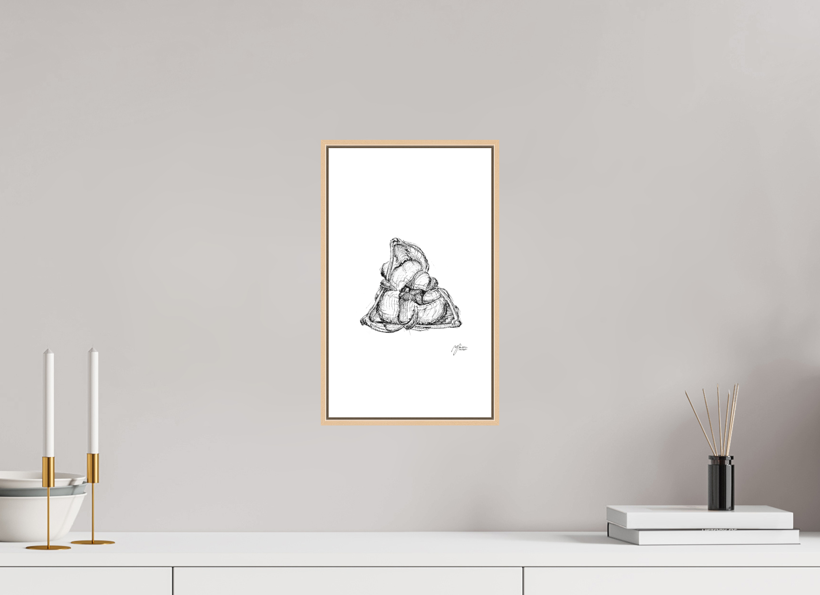 20 x 34,4 cm, Schattenfugen-Rahmen 6mm Ahorn Natur Lily in Lines "First Unfurl - Erstes Entfalten" | Fine-Art-Print