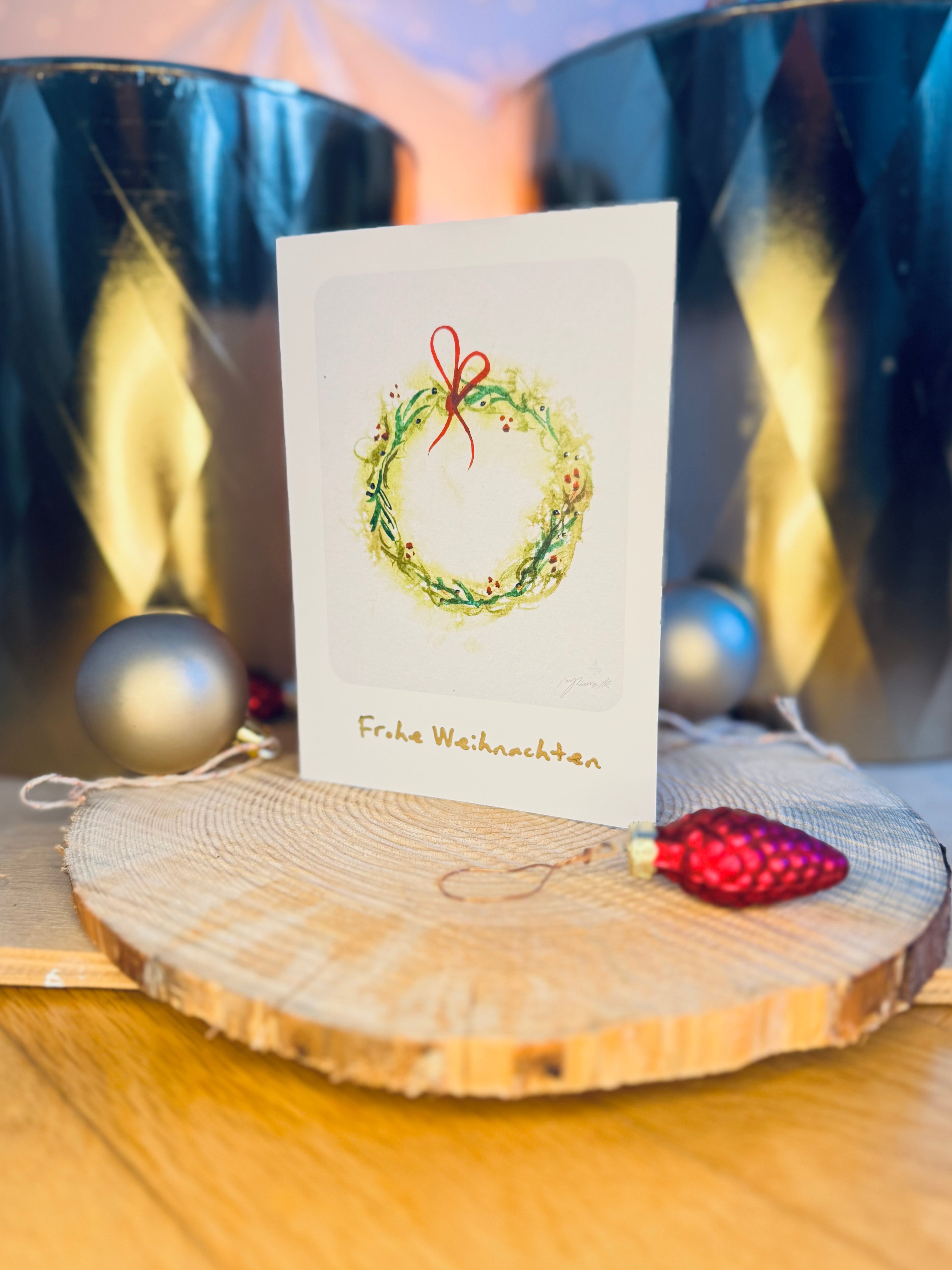 "Weihnachtskranz" Klappkarten 10er Set mit Goldfolie inkl. Umschläge