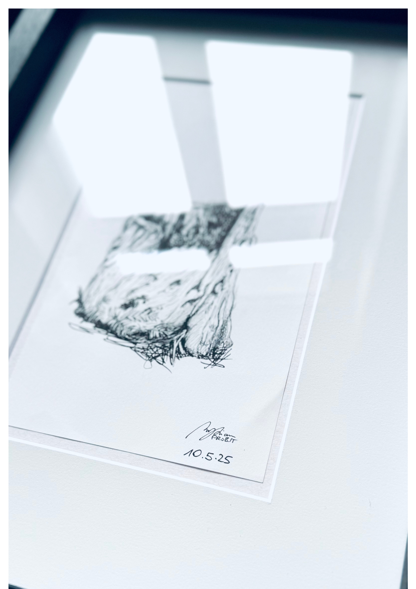 Still Woods "Rooted Silence - Verwurzelte Stille" | ORIGINAL Zeichnung im Passepartout-Rahmen