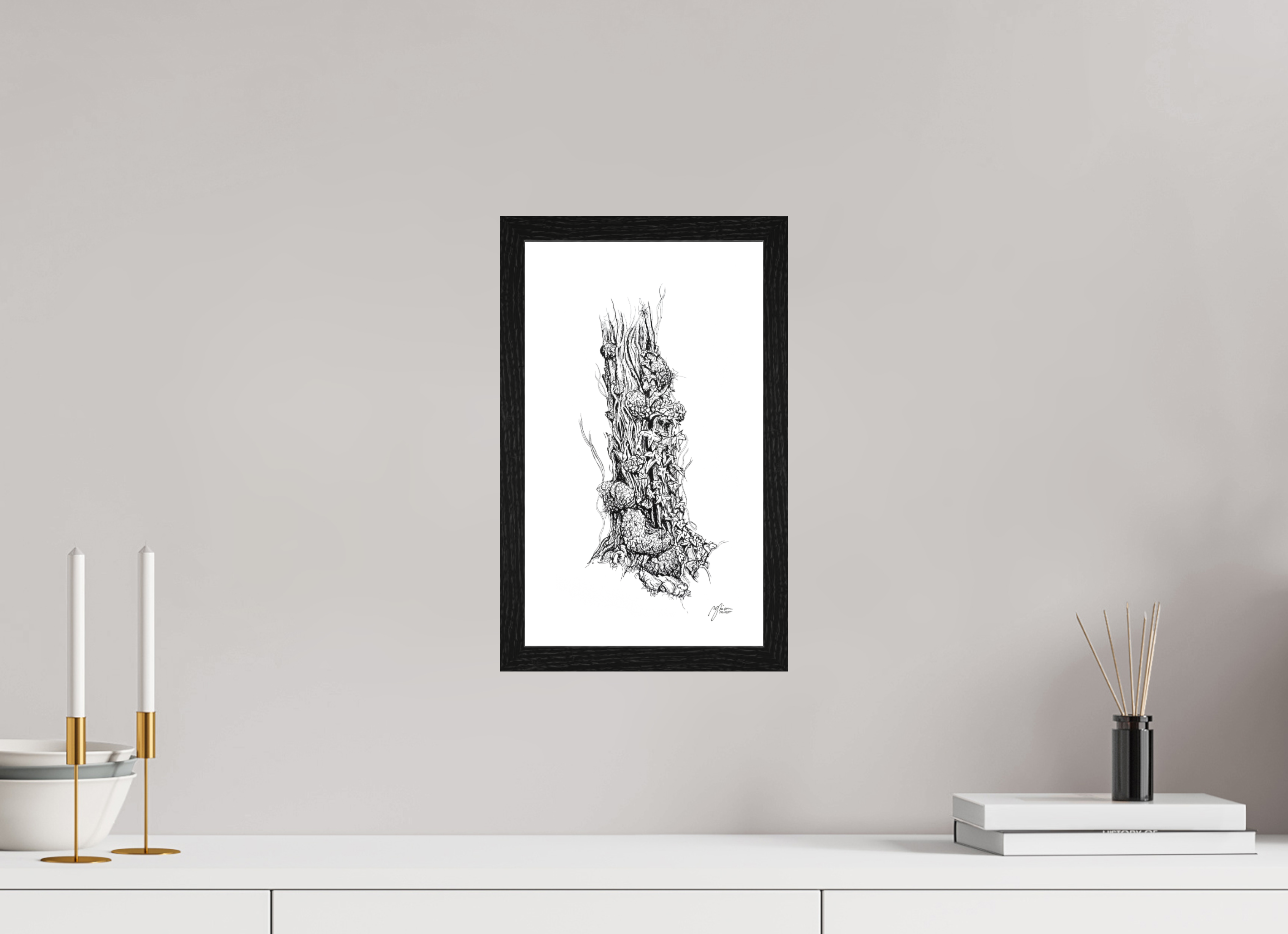 20 x 34,4 cm, Im schwarzen Holz-Rahmen 20mm Still Woods „Still Ascent“ | Fine‑Art‑Print