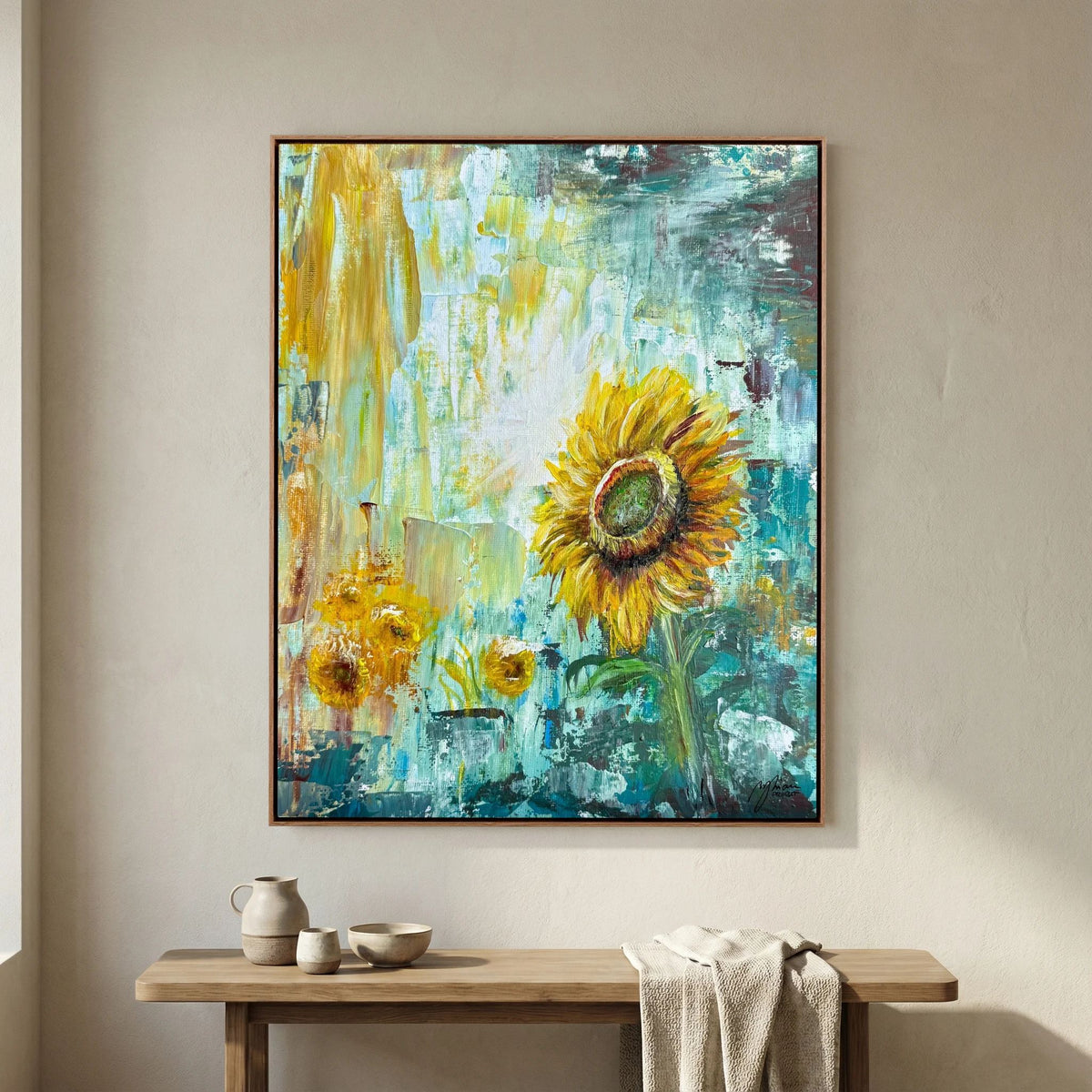 Sonnenblume von Myriam Probst als gerahmter Leinwanddruck, Ansicht 4