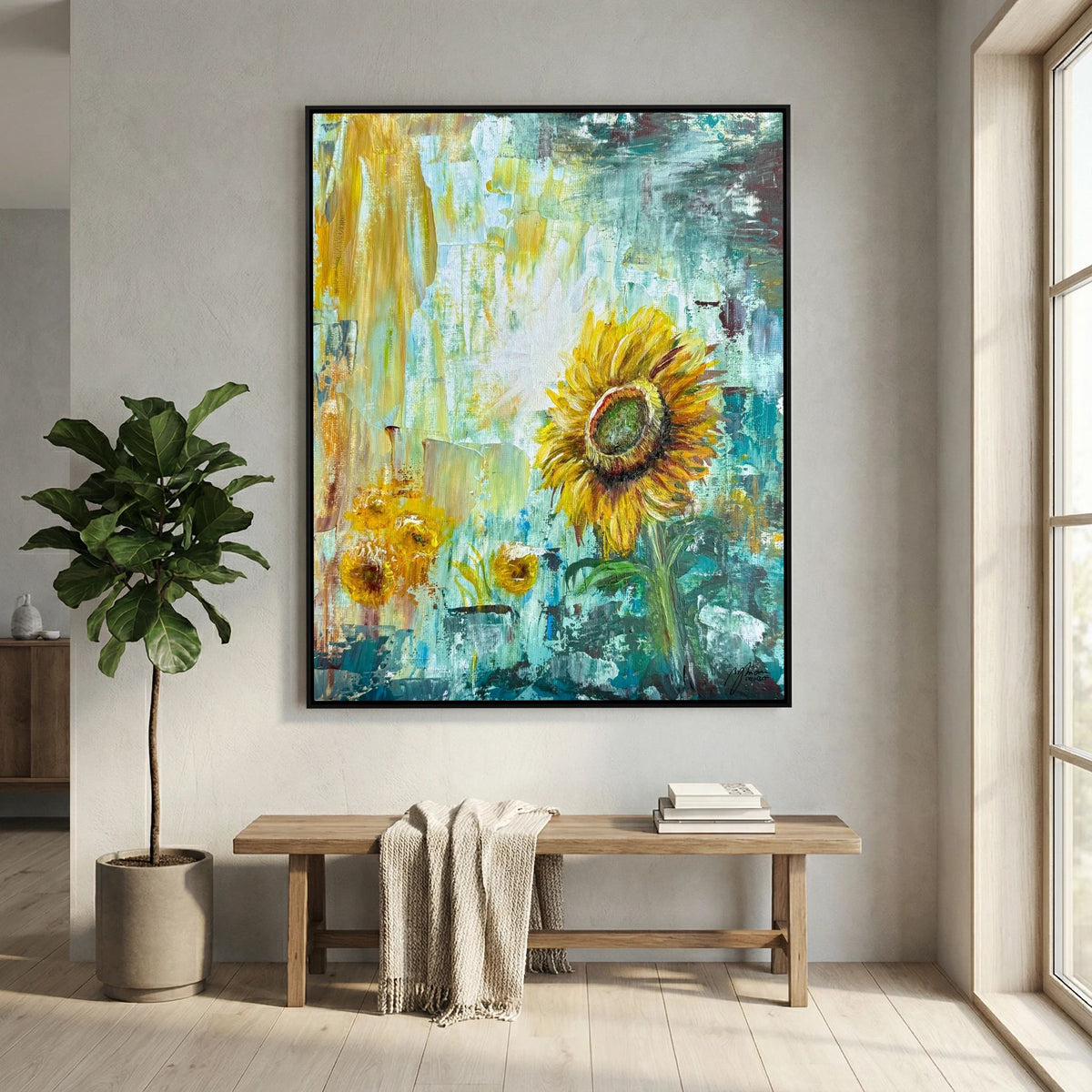 Sonnenblume von Myriam Probst als gerahmter Leinwanddruck, Ansicht 3