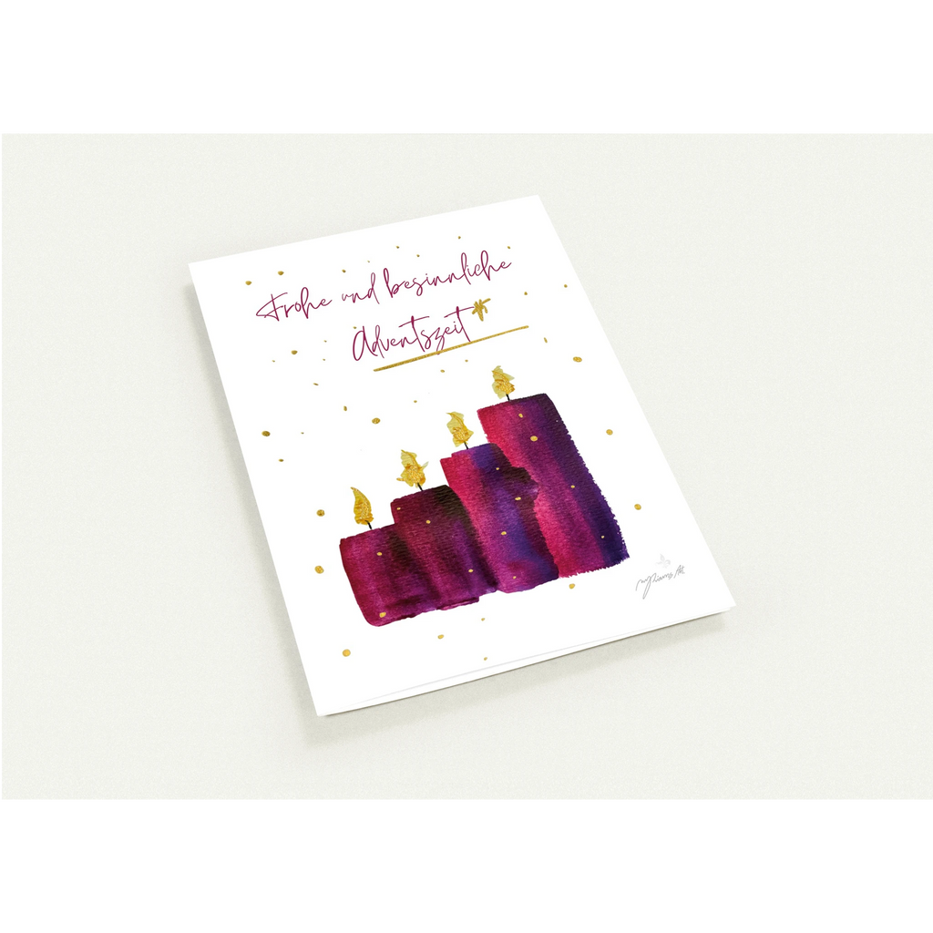 Nr. 5 Advents-Kerzen, Klappkarte mit Goldfolie