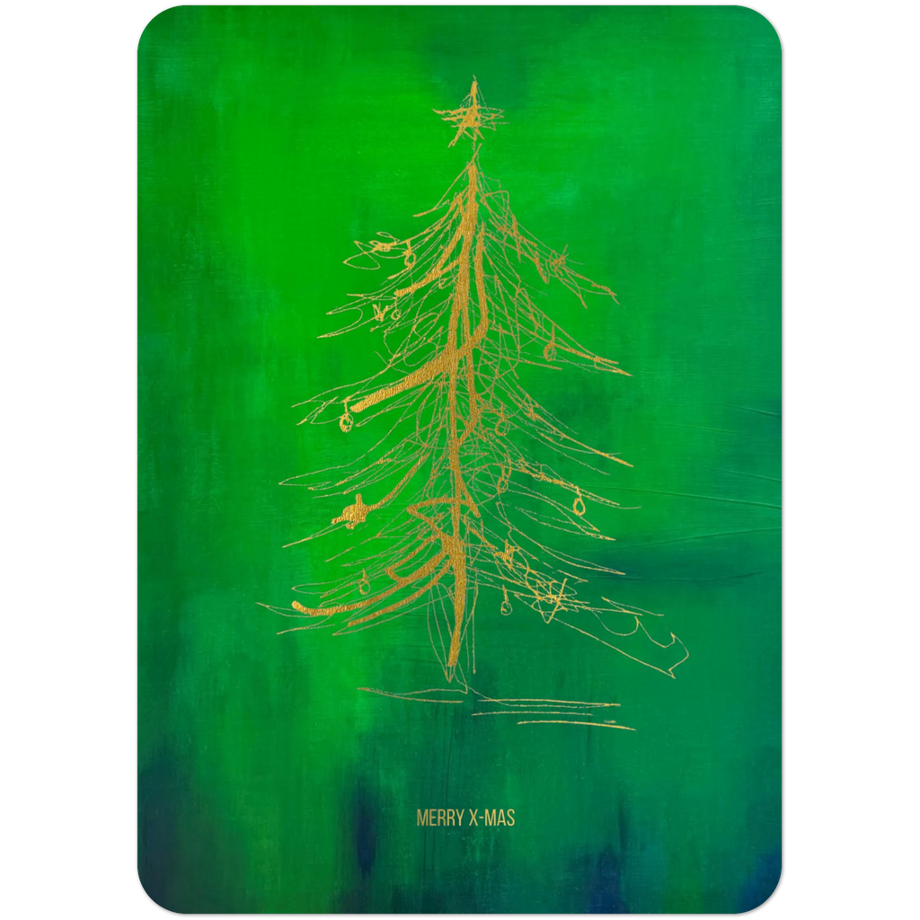 Nr. 9 Merry Xmas Grün, Grußkarte A6 mit Goldfolie, Vorderseite
